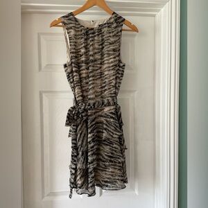 Express Black and White Ruffled Tie Front Mini Dress